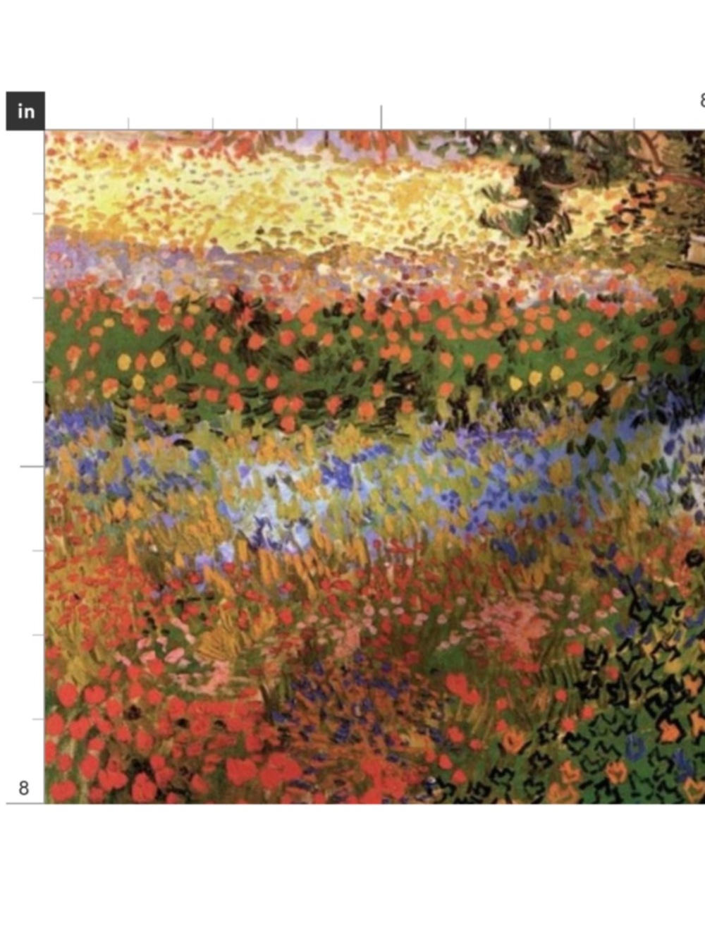 Van Gogh - Garden of Flowers - Fabric Swatch on Cotton
